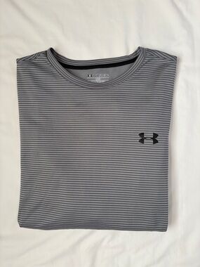 🔥 UNDER ARMOUR HeatGear Long Sleeve | Gray Striped | 2XL | Loose Fit | EUC